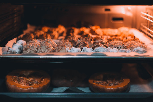 Squash and pastry in oven