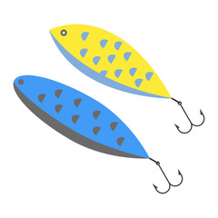 Fish tackle set. lure. Wobbler. Vector illustration. EPS 10. Blue and yellow color.