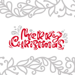 Merry Christmas vintage card calligraphy lettering vector text with winter drawing scandinavian flourish decor. For art design, mockup brochure style, banner idea cover, booklet print flyer, poster