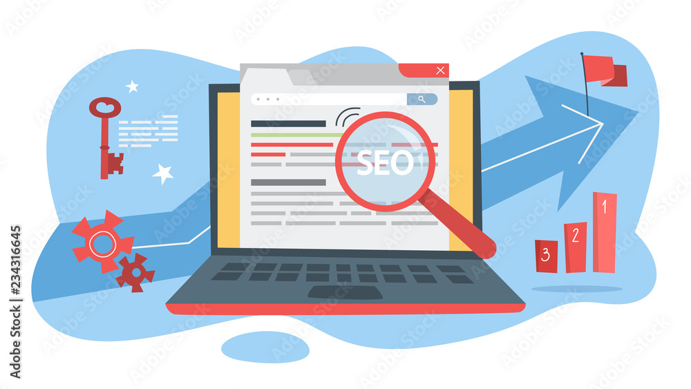 Poster seo concept. idea of search engine optimization for website