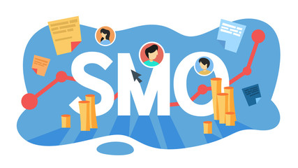 SMO social media optimization concept. Advertising in the internet - obrazy, fototapety, plakaty