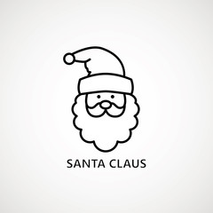 santa claus face beard moustache happy xmas christmas new year outline thin line vector icon black on white background.