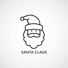 santa claus face beard moustache happy xmas christmas new year outline thin line vector icon black on white background.