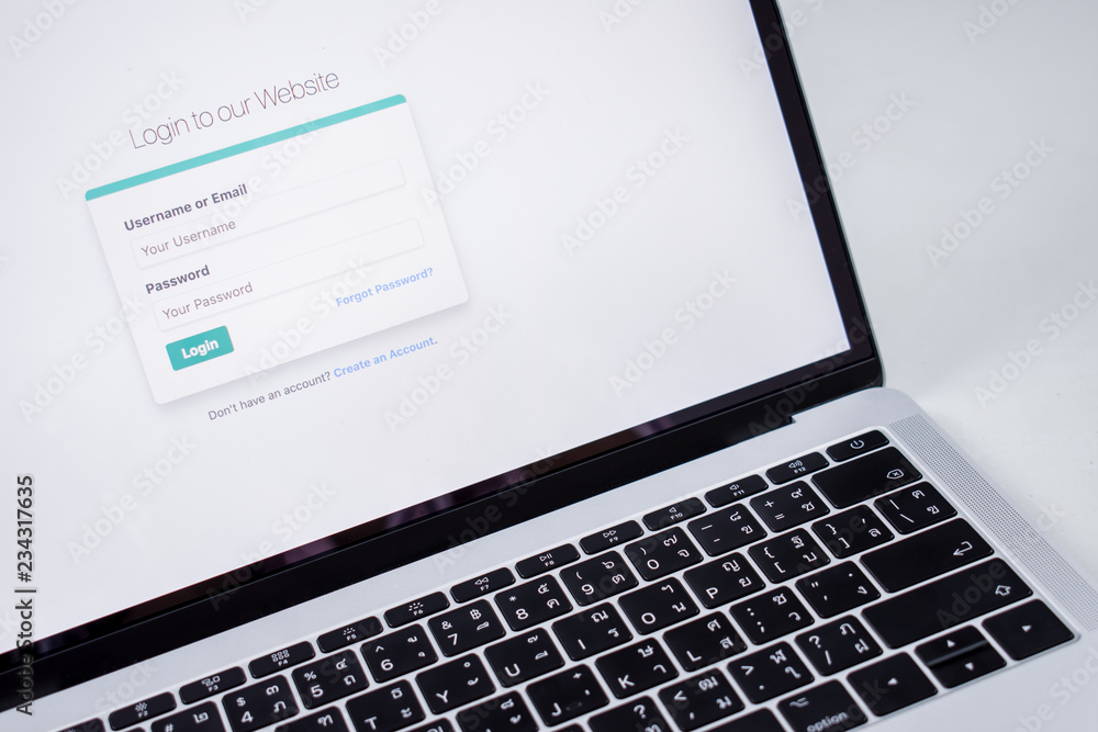 Poster login screen for email and password, data security concept.