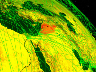 Syria from space on model of digital planet Earth with network. Concept of digital technology, connectivity and travel.