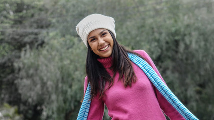 Fun Cute Teen Girl Wearing Winter Clothes