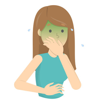 Woman suffer from nausea. Symptom of disease Stock Vector | Adobe Stock