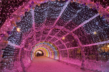 Light tunnel at Tverskoy boulevard in Moscow. Russia