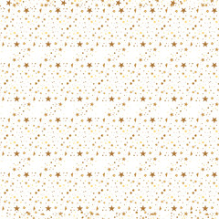 Christmas and New Year seamless pattern of gold stars and confetti for packaging, wrappers, fabrics and light industry. Vector image, background.