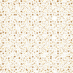 Christmas and New Year seamless pattern of gold stars and confetti for packaging, wrappers, fabrics and light industry. Vector image, background.