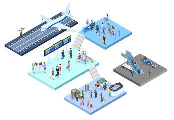 Airport with passenger set. Checkin and security