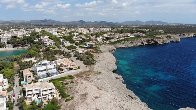 Aerial view, Porto Cristo, coast with villas and natural harbor, Mallorca, Balearic Islands Spain