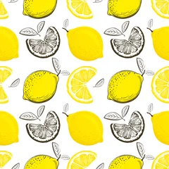 Tapeten Zitronen Zitrone nahtlose Muster. Bunte Skizzenzitronen. Zitrusfruchthintergrund. Elemente für Menü, Grußkarten, Geschenkpapier, Kosmetikverpackungen, Poster usw.