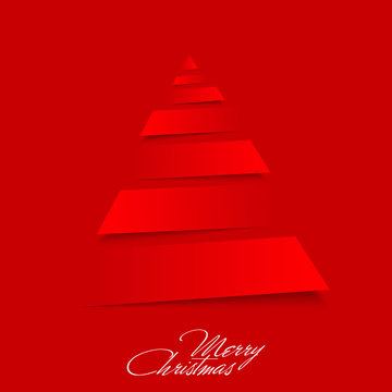 Merry Christmas greeting card with origami tree. Vector