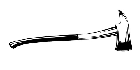 Vector engraved style illustration for posters, decoration and print. Hand drawn sketch of firefighter axe in black isolated on white background. Detailed vintage etching style drawing.
