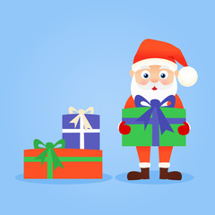 Cute cartoon isolated Santa Claus with gifts vector illustration, christmas character