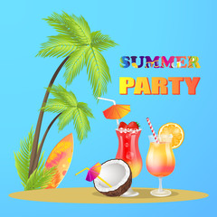Summer Party with Cocktails Vector Illustration