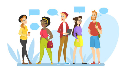 People talk to each other in a group.