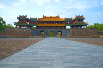 Midday gate of the Forbidden Imperial City on a sunny day. Hue, Vietnam