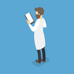 Doctor in uniform standing and holding clipboard