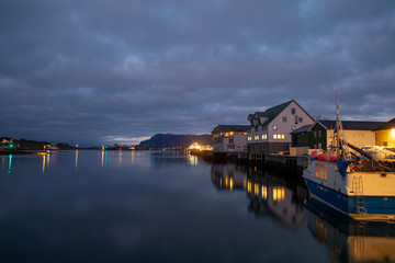 Fototapeta na wymiar Evening in Brønnøysund harbor, Nordland county