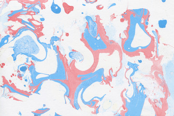 Fototapeta na wymiar Colorful marble ink paper texture on white background. Chaotic abstract organic design. Bath bomb waves.