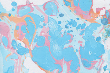 Obraz na płótnie Canvas Colorful marble ink paper texture on white background. Chaotic abstract organic design. Bath bomb waves.