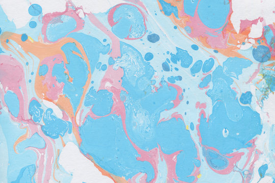 Colorful marble ink paper texture on white background. Chaotic abstract organic design. Bath bomb waves. © artistmef