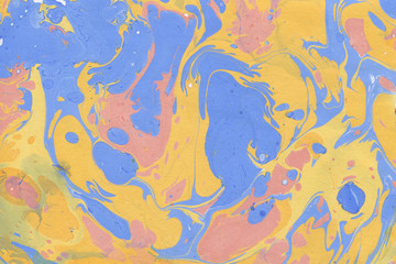 Colorful marble ink paper texture on white background. Chaotic abstract organic design. Bath bomb waves.