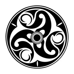 Black round ornament with celtic elements. Vector illustration isolated on white background.