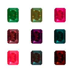 Collection of multicolored rhinestones. Vector isolat