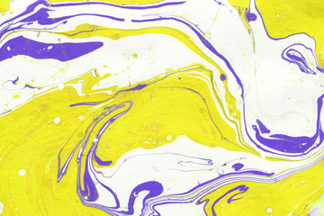 Colorful marble ink paper texture on white background. Chaotic abstract organic design. Bath bomb waves.