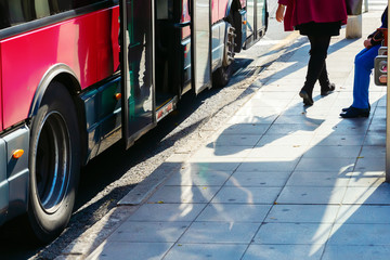 street scene at a bus station