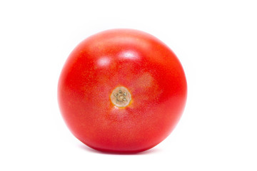 Red juicy tomato isolated on white background. Side view
