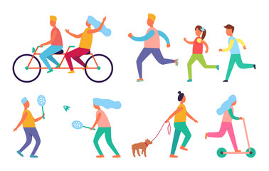 People Outdoor Activities Hobby Icons Vector Set