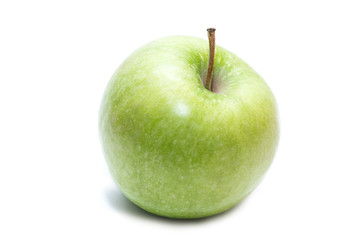 Juicy green apple isolated on white background. Side view