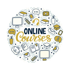 Online courses. Modern web line banner for online education. Circle shape.