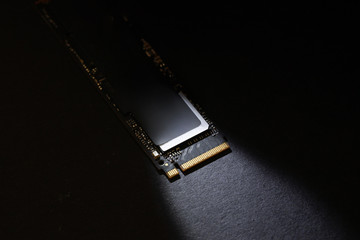 Close-up of fast SSD M.2 - Solid State Drive on black background