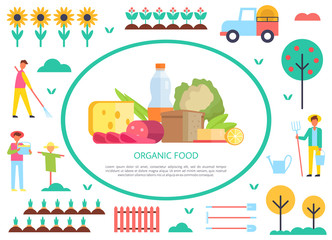 Organic Food Poster Farming Vector Illustration