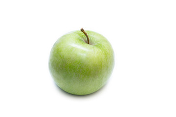Juicy green apple isolated on white background. View from above