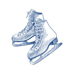 Hand Drawn Skates Sketch Symbol isolated on white background. Vector of winter elements In Trendy Style - 234327234