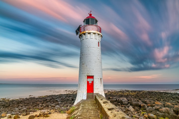 Red White Lighthouse sunset 