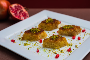 Namoura or Basbousa, a syrup soaked arabic semolina cake 