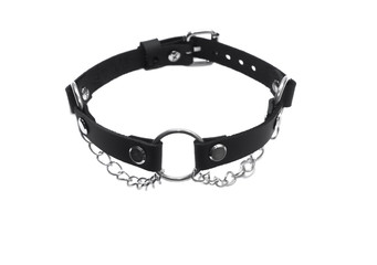 Black leather choker on a white background. Side view