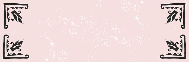 Chic trendy universal scandinavian background witn hand drawn floral folk motif and archival painting texture