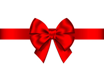Red realistic gift bow with horizontal  ribbon.
