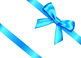Blue  realistic gift bow with horizontal  ribbon.