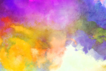 Colorful bright ink and watercolor textures on white paper background. Paint leaks and ombre effects. Hand painted abstract image.