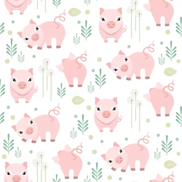 Cute Cartoon Kawaii Piglets, Piggy Standing In Profile On White Background,  Vector Seamless Pattern Royalty Free SVG, Cliparts, Vectors, and Stock  Illustration. Image 109073812.