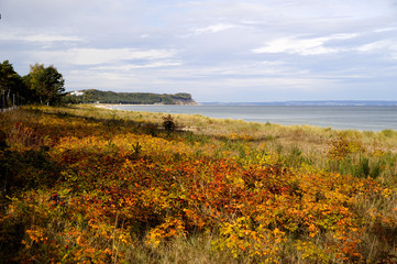 Europa, Deutschland, Mecklenburg-Vorpommern, Landkreis Vorpommern-Rügen, Göhren, Blick von der herbstlichen Bernsteinpromenade